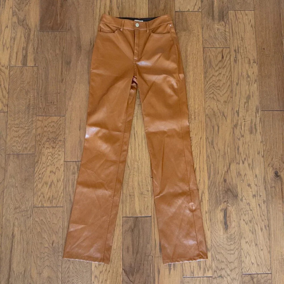 NWT A.L.C. Freddie $395 Vegan Leather Straight Leg Pant in Cognac, Size 00 - Picture 6 of 9